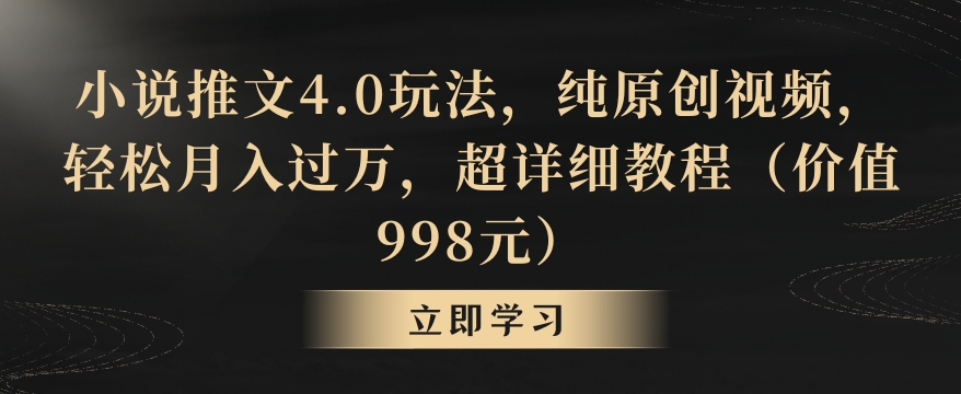 小说推文4.0玩法，纯原创视频，轻松月入过万，超详细教程（价值998元）