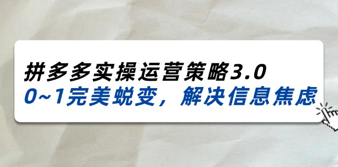 2024-2025拼多多实操运营策略3.0，0~1完美蜕变，解决信息焦虑（38节）