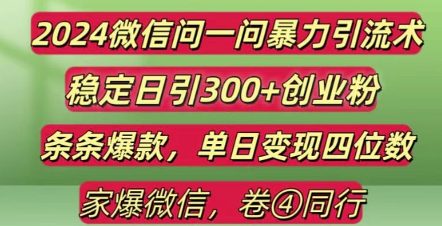 2024最新微信问一问暴力引流300+创业粉,条条爆款单日变现四位数